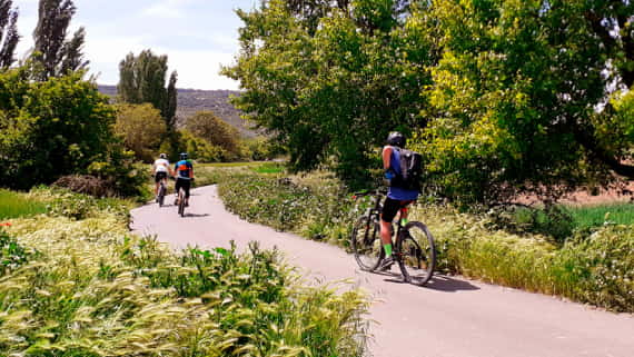 Ciclistas realizando la ruta de la Vía Verde de Ojos Negros desde Valencia